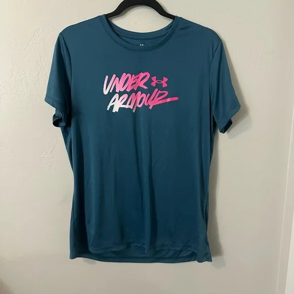 Under Armour Teal and Pink Short Sleeve Tee - Picture 1 of 3